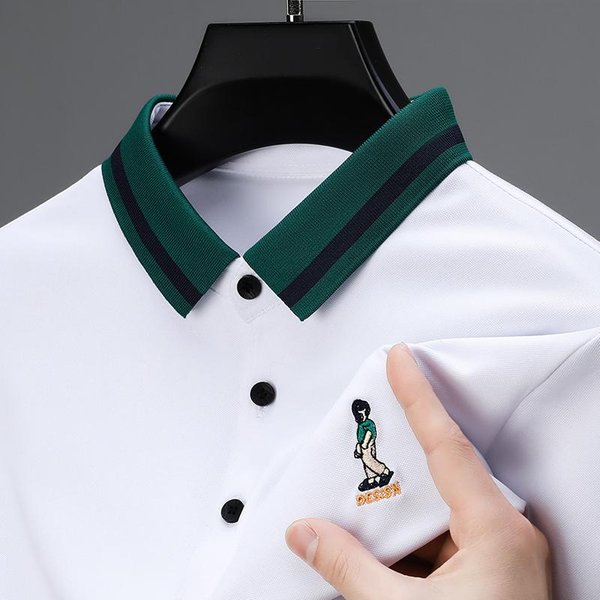 Camisa Polo De Verano Para Hombre Cuello Solapa Manga Corta Camiseta Alta Calidad Exquisito Dibujo Animado Bordado Lujo Ropa De Negocios Para Hombre Top Xxxl Blanco-image