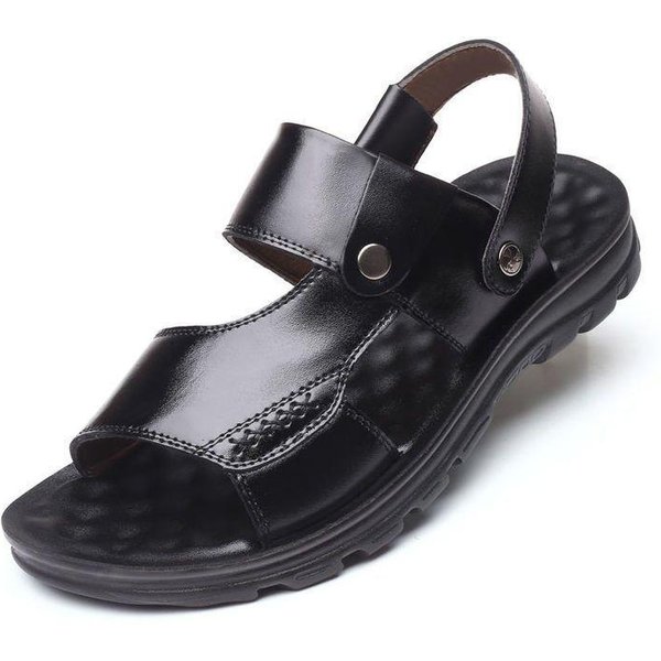 Sandalias 100% Cuero De Vaca Real Para Hombre, Zapatos De Playa De Cuero Genuino De Verano, Sandalias De Estudiante De Suela Blanda Para Hombre 41 Gray-image