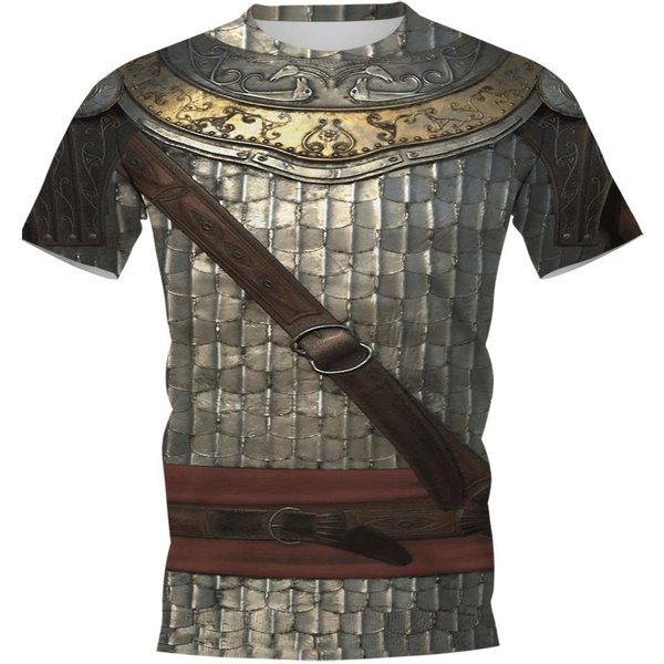 T-Shirt 3D Z Nadrukiem Wojownika WikingóW MęSki T-Shirt Z OkrąGłYm Dekoltem I KróTkim RęKawem 3XL Gray-image