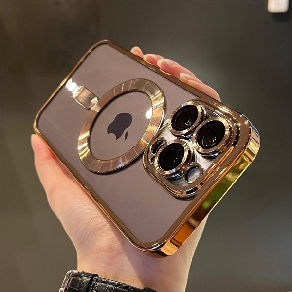 Luksusowe Magnetyczne Etui Z PowłOką, Przezroczyste, Do łAdowania Bezprzewodowego Magsafe, Dla Iphone 11 12 13 14 15 16 17 Pro Max Plus, Odporne Na WstrząSy, Silikonowe Etui For Iphone 12 ZłOty-image