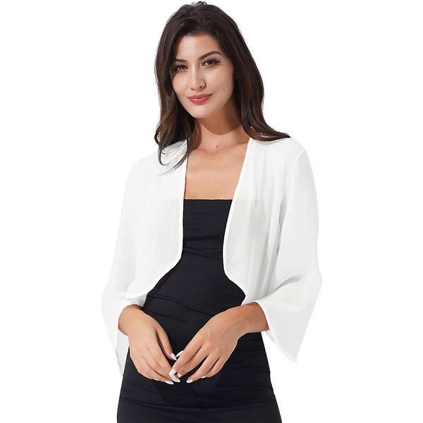 Chaqueta Bolero De Gasa Para Mujer, Frente Abierto, Manga 3/4, CáRdigan Recortado Para Fiesta De Boda M Marfil-image