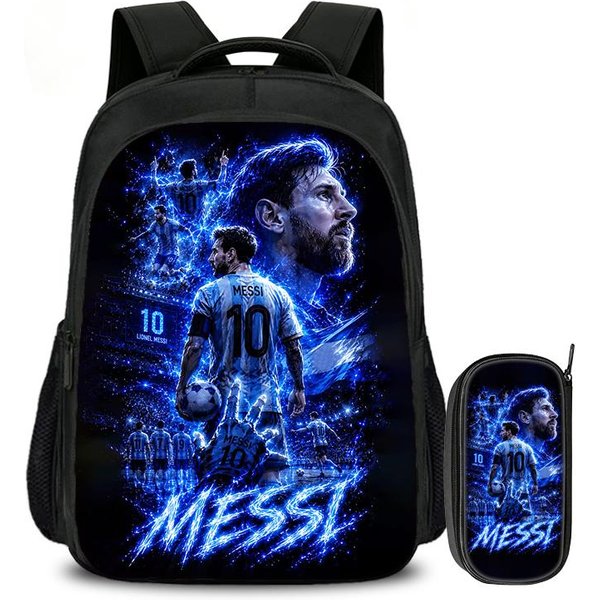 Set De 2 Piezas Mochila Bolsas Para LáPices Bolsas Escolares M-Messi NiñOs Escuela Mochila De Doble Capa Estrella De FúTbol Deporte De FúTbol Mochila-image