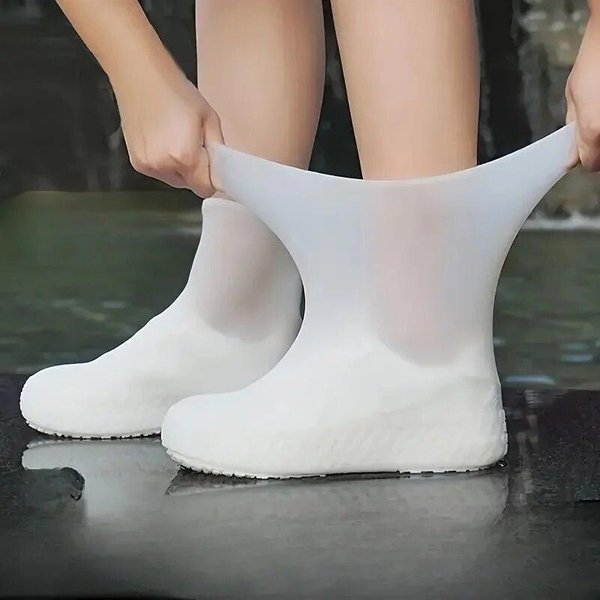 Gumowe Ochraniacze Na Buty Przeciwdeszczowe Do UżYtku Na ZewnąTrz Silikonowe Wodoodporne Ochraniacze Na Buty Ochraniacze Na Buty Na Deszczowe Dni Wielokrotnego UżYtku L=41-47 BiałY-image