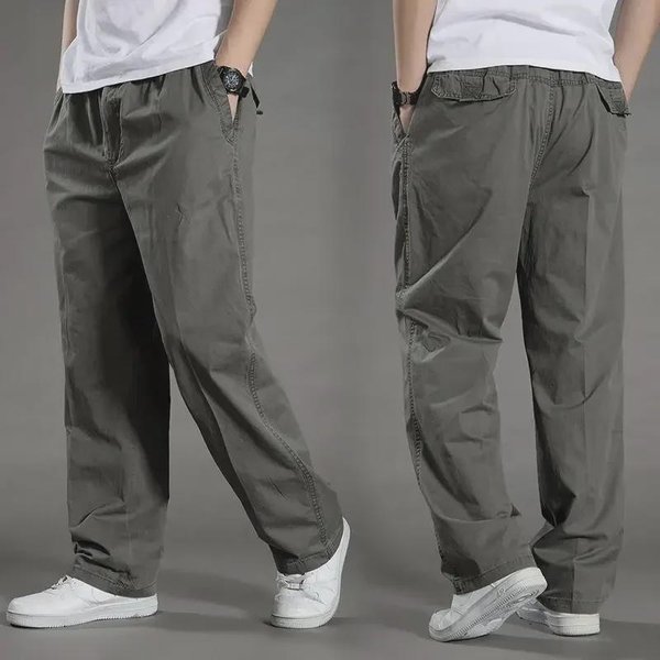 Pantalones Casuales Holgados Con MúLtiples Bolsillos Para Hombre, Cintura EláStica, Talla Grande, Color SóLido, Finos Para Primavera Y OtoñO 6XL (123Kg-130Kg) Gray-image