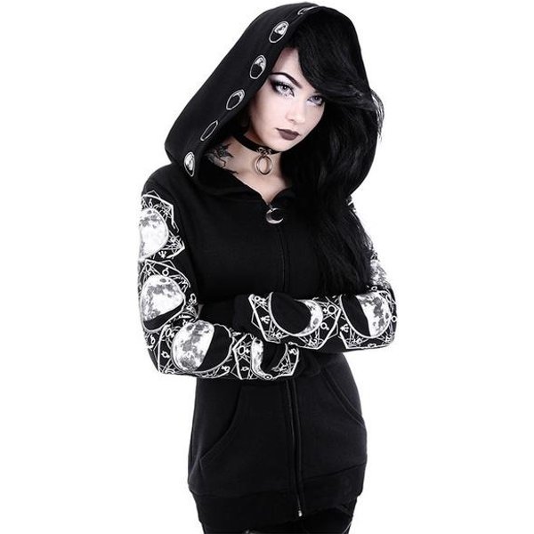 Damska Czarna Gotycka Bluza Z Kapturem Styl Punk PłAszcz Z Kapturem Fajna Uliczna Bluza Z Nadrukiem Cosplay Kurtka Plus Size XXL Black-image