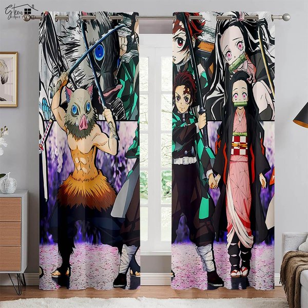 Cortinas De Ventana Estampadas De Dibujos Animados Japoneses Anime Para Restaurante Sala Familiar Dormitorio Bloqueo De Luz Aislamiento TéRmico Cortinas Decorativas 2 Piezas Q25646Qq-W100Xh130(Cm) Folio&Rod Pocket-image