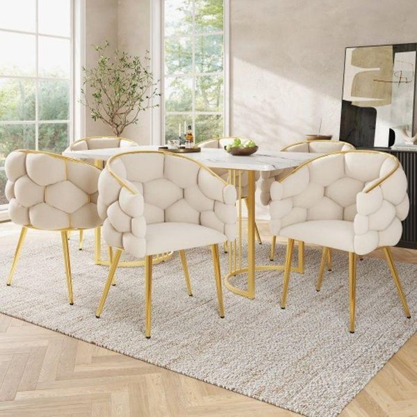 Mesa De Comedor - Muvoe - 140 X 80 Cm - 6 Sillas - Beige - Moderna Con Patas De MáRmol-image