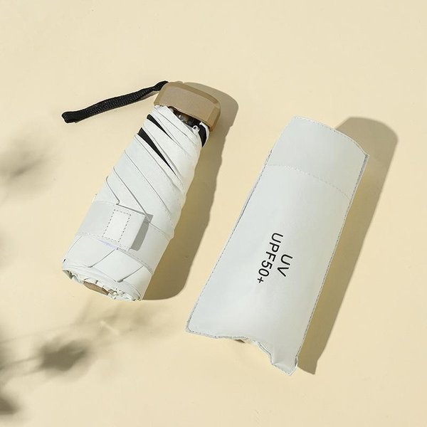 Miniaturowy Parasol PrzeciwsłOneczny, MałY Kieszonkowy Parasol PodróżNy, Winylowy SkłAdany Parasol, Ochrona Uv, Kieszonkowy Parasol PrzeciwsłOneczny 1PCS BeżOwy-image