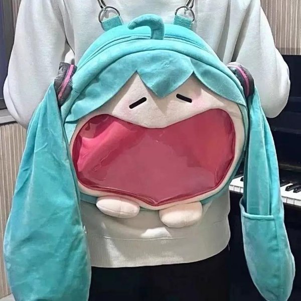Serie Kawaii Anime Bolsa De Dolor Mochila De Peluche Linda Mochila De Dibujos Animados Almacenamiento Boca Grande Sonrisa Mochila De Dibujos Animados-image