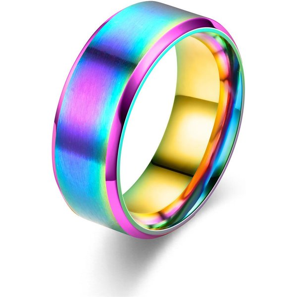 7 Colores 8Mm Anillos Para Hombres Anillos De Acero Inoxidable De Titanio Para Hombres Mujeres Mate Cepillado Anillo De Boda Compromiso JoyeríA De Pareja Regalo 11 Blue-image