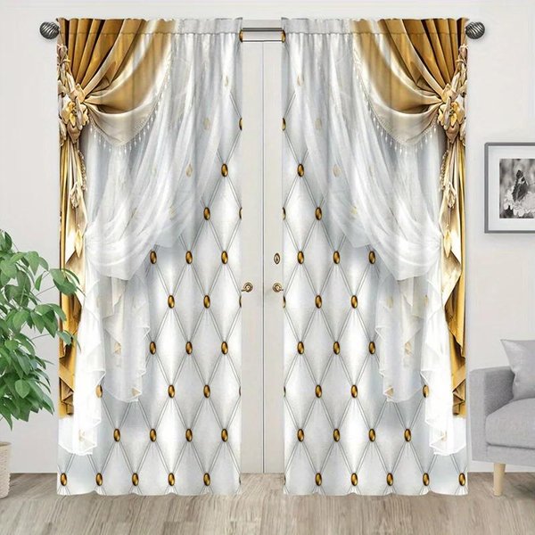 Paquete De 2 Cortinas Vintage Con Estampado De Pavo Real, Cortinas Decorativas Con Bolsillo Para Barra De Estilo Europeo Para Dormitorio, Estudio, Sala De Estar W50Xh140(Cm)X2Pcs&Rod Pocket-image