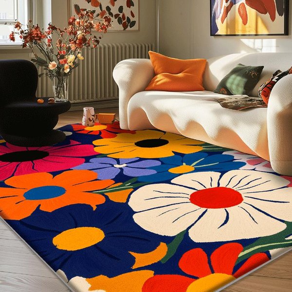 Dywaniki W Kolorach Dopaminowych Do Sypialni Grubo Pluszowy Dywan DużA Powierzchnia Dekoracja Salonu Dywan Z Kwiatami Puszysty MięKki Mata PodłOgowa Do Garderoby 80X120Cm-image
