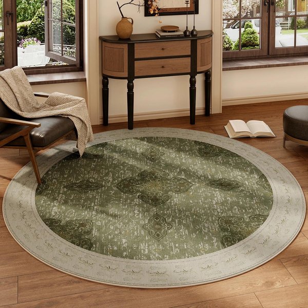OkrąGłY Dywan W Kwiaty W Stylu Francuskim – Zmywalny, AntypośLizgowy, Dekoracja Domu Do Sypialni, Salonu, Gabinetu Diameter 120Cm(47In)-image