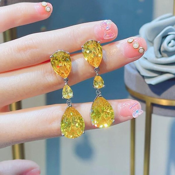 100% Srebro 925 Topaz BiżUteria Kolczyki Dla Kobiet Fine Aros Mujer Oreja RóżOwa Diamentowa BiżUteria Kolczyki Orecchini żółTy-image