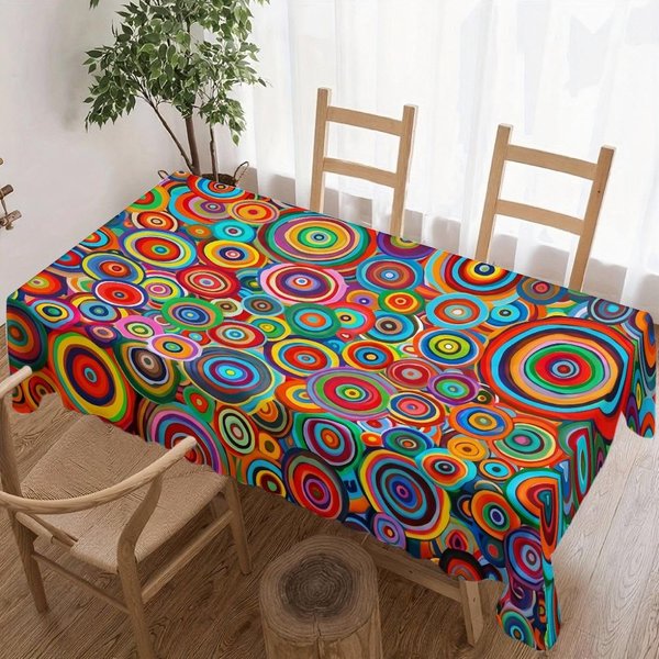 Kolorowy ProstokąTny Obrus Z KółKami Do Dekoracji StołU Kuchnia Jadalnia Wodoodporny Wielokrotnego UżYtku Obrus Na Stół Weselny Imprezę 140X200Cm-image
