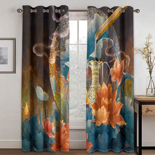 Cortinas De Ventana De PáJaro FéNix, Flor China, Crisantemo, Dormitorio De NiñOs, Sala De Estar, Tratamientos De SalóN, DecoracióN De Cocina, Persianas W50 X H130(Cm)X2&Grommet Top-image