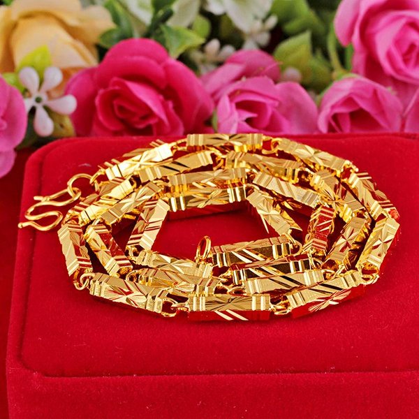 Collar Hexagonal Puro Que No Se Decolora. Collar De Oro Arena. Collar De Oro Para Hombre. Collar Chapado En Oro De 24 Quilates. Pink-image