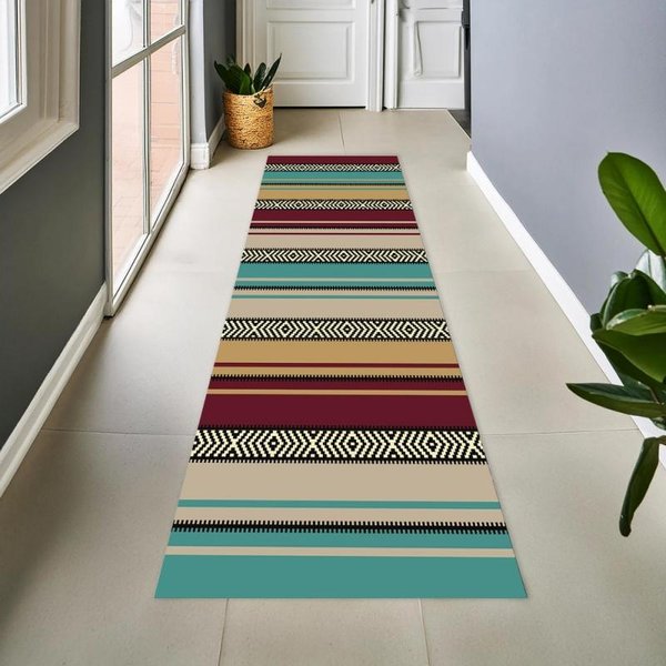 DłUgi Vintage Tribalny Geometryczny Dywanik Biegacz, AntypośLizgowa Mata PodłOgowa, Zmywalna Mata PodłOgowa Do Kuchni, WytrzymałY Dywanik Biegacz 40X120Cm-image