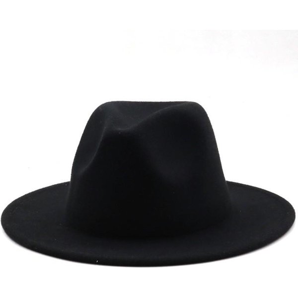 Nowy Brytyjski Styl Zimowy DziecięCy WełNiany Jednolity Klasyczny Kapelusz Fedora ChłOpiec Dziewczynki Kapelusz Panama Jazzowy DużE Szerokie Rondo DużY Czarny Fedoras 52-54CM Child 52-54CM Czarny-image