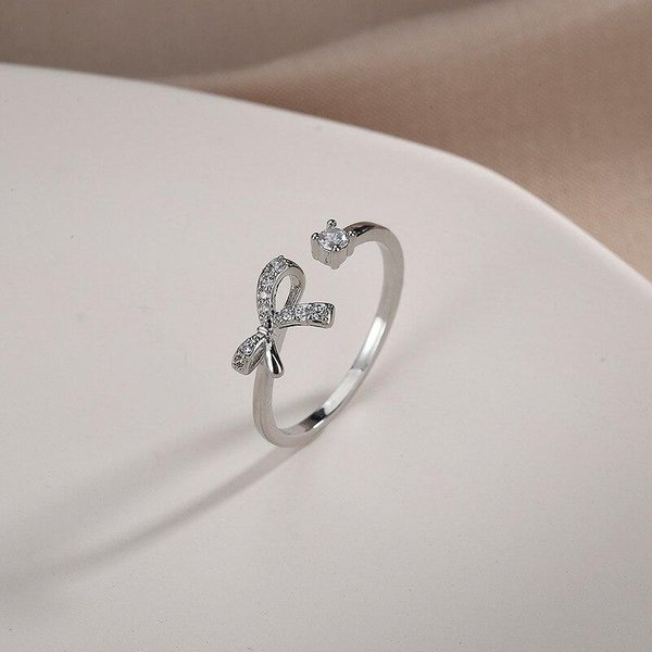 Anillos De Mariposa De Plata De Ley 925 Para Mujer, DiseñO Abierto, Con Lazo De Circonita, JoyeríA De Boda, Regalo S-R1183 Plata-image