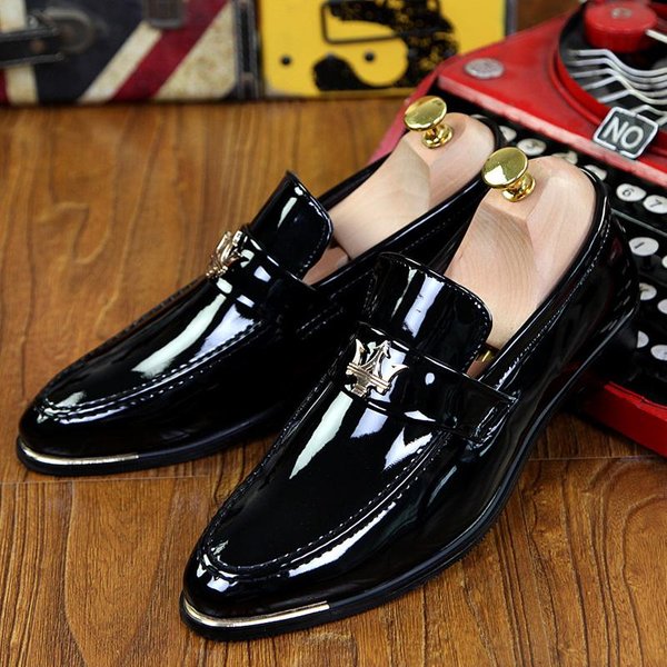 Modne BłYszcząCe Buty Wizytowe MęSkie BłYszcząCe Codzienne Lakierowane SkóRzane Mokasyny MęSkie Modne Wsuwane Czerwone MęSkie Buty Towarzyskie Mokasyny MęSkie 44 Beige-image
