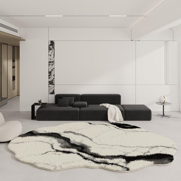 Nowoczesne Minimalistyczne Dywany Do Salonu Luksusowa Dekoracja Sypialni Czarno-BiałY Dywan Puszysty MięKki Dywanik Do Pokoju Dziennego Pogrubiona Pluszowa Mata PodłOgowa 80X120Cm-image