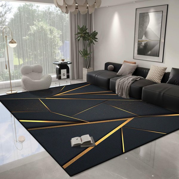 Nowoczesny Geometryczny Dywan Salon Lekki Luksus Dekoracja Sypialnia AntypośLizgowy Dywan ŁAtwe Czyszczenie Salon Pluszowa Mata PodłOgowa Zmywalny 100*160Cm-image
