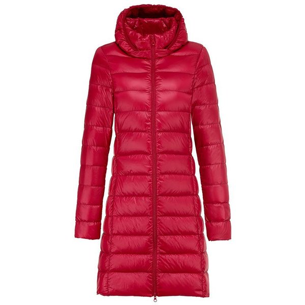 Chaqueta Larga De PlumóN Para Mujer Invierno Chaqueta De PlumóN Ultraligera Para Mujer Con Capucha Abrigo De PlumóN Femenino Sombrero Desmontable 4XL Red-image