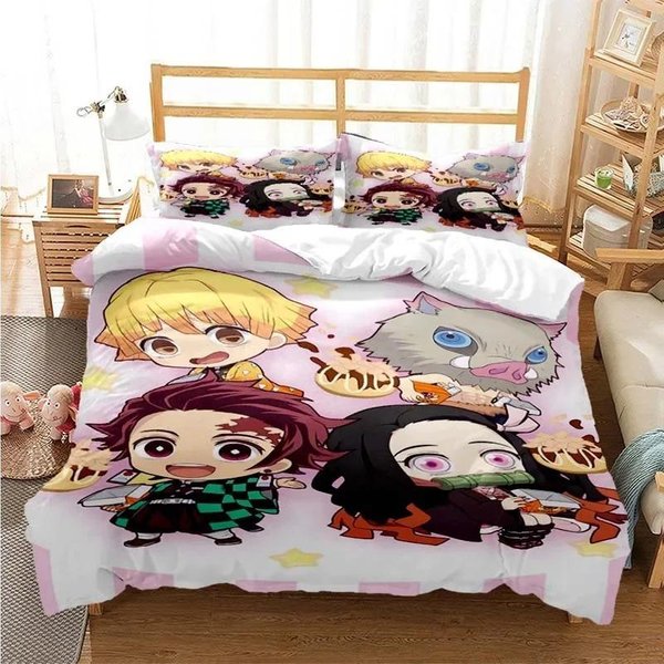 Drukowana 3D Poszewka Na KołDrę Demon Slayer Anime Zestaw PośCieli Nezuko Tanjirou Rozmiar PodwóJny Twin PełNy Queen King 135X200Cm 2Pcs-image