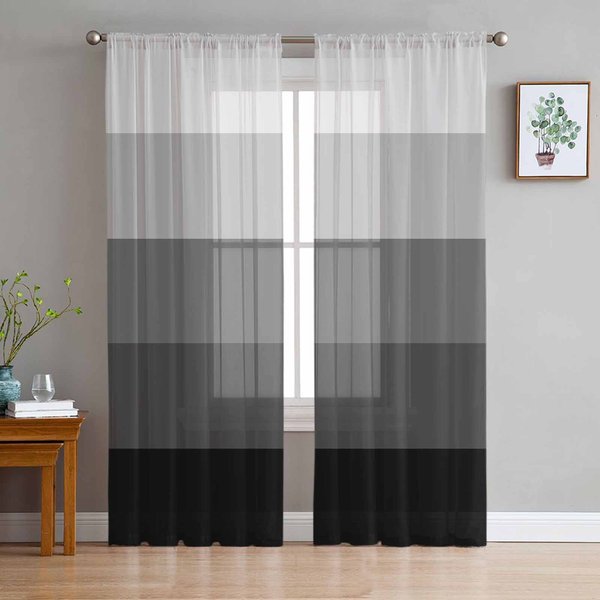 Paski Gradient Szare Przezroczyste ZasłOny Do Dekoracji Salonu ZasłOny Okienne Do Kuchni Tiulowe Woalowe ZasłOny Organzowe W135 X H115Cm X1-image