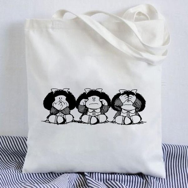 Bolso De Compras Kawaii Mafalda, Bolso De Lona Harajuku De Anime, Bolso De Mano Para Mujer, Bolso De Compras De Gran Capacidad, Bolso De Hombro Casual 34*42Cm-image