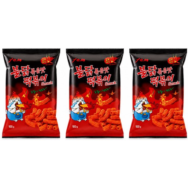 YEM Bocaditos Inflados De Tiras De Pastel De Arroz De Pollo Picante 100G #Spicy Chicken X 3Pack-image