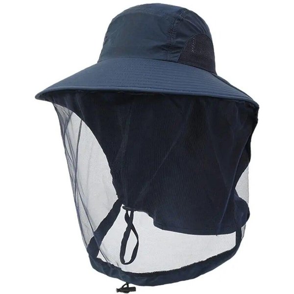Gorro Antimosquitos Plegable Unisex, Gorro De Pesca Con Red Oculta, Repelente De Insectos Y Abejas, ProteccióN Solar Informal Para Exteriores Azul Marino-image