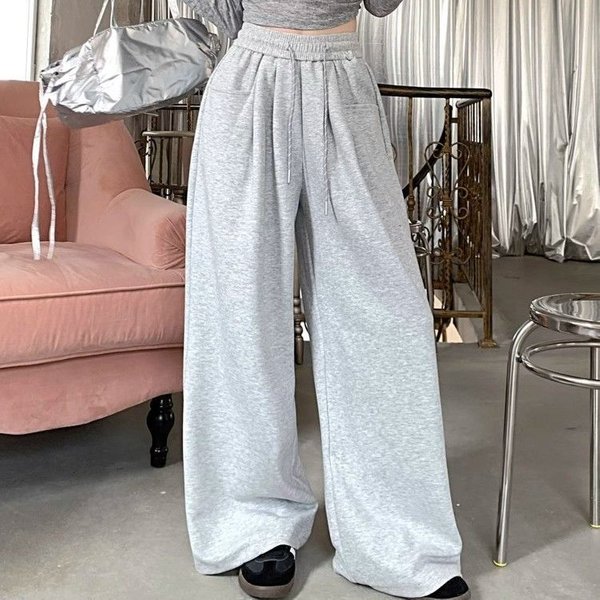 Pantalones Casuales Holgados De Calle Para Mujer En Primavera Y OtoñO Nuevos Pantalones De Manga Con CordóN Cintura Alta Sueltos Drapeados Hasta El Suelo XXL Gray-image