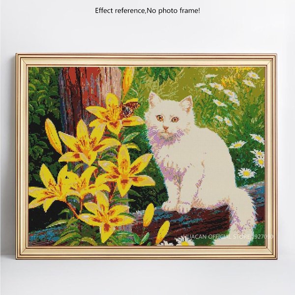 Pintura De Diamantes 5D DIY Animal Gato Bordado Venta Diamante Redondo Completo Mosaico Punto De Cruz 20X30CM Yellow-image