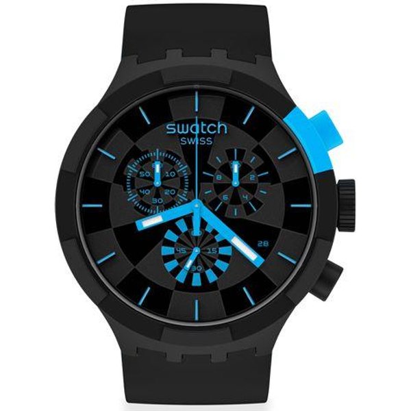 Reloj Unisex Swatch Serie Big Bold Movimiento De Cuarzo Tendencia Casual Caja De PláStico Correa De Silicona 47Mm Esfera Azul Unisex SB02B401 Blue Black-image