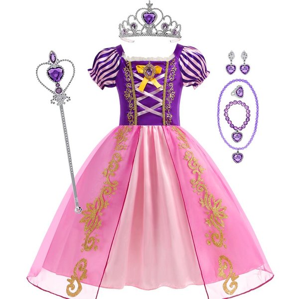 Dziewczynki Sukienka Kostium KsiężNiczki Roszpunki ZapląTani KsiężNiczka Halloween Urodziny Karnawał Impreza Vestido Sukienka Urodzinowa Dla Dzieci 9-10T(150) Pink-image
