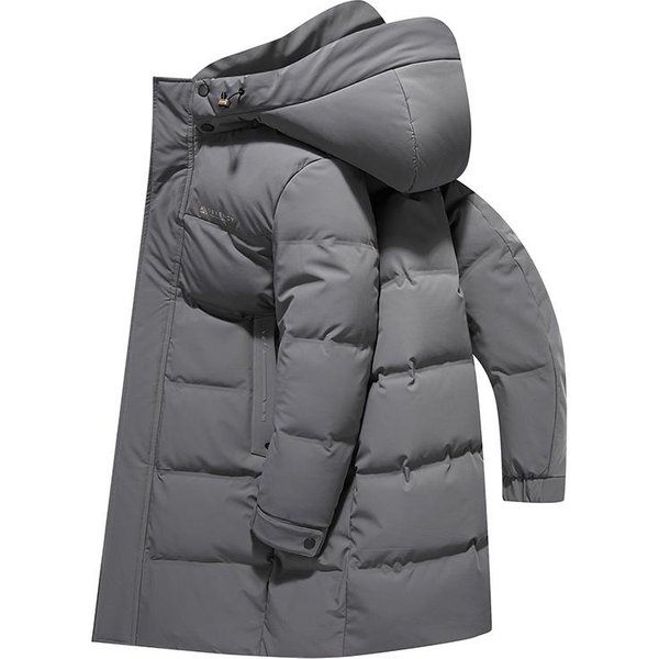 Chaqueta De Plumas Para Hombre Invierno Nuevo Producto Business Casual Media Longitud Con Capucha Chaqueta De Plumas Engrosada CáLida Para Hombre 4XL Gris-image
