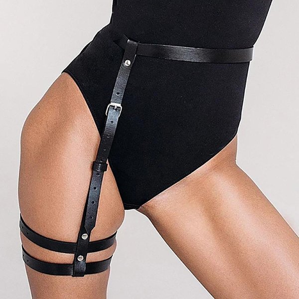 Modny Damski SkóRzany PU Harness Na Nogi Harness Na CiałO Piersi Punk Gotycki Paski Do PońCzoch Na Nogi Gotycki Pasek W Talii Akcesorium Do OdzieżY Brown-image
