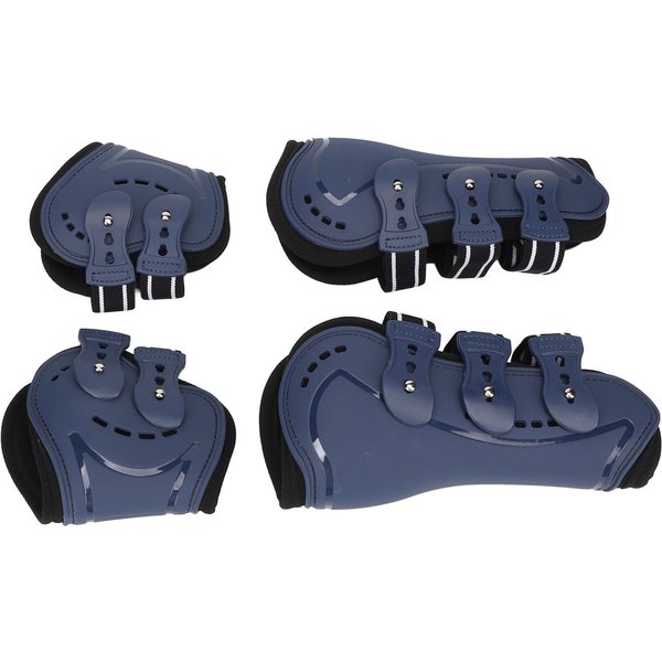 Botas Para Tendones De Caballo Ajustables Abiertas Por Delante Para Menudillo Transpirables Protectoras Botas Para Tendones De Salto De Caballos Juego Azul De 4 L-image