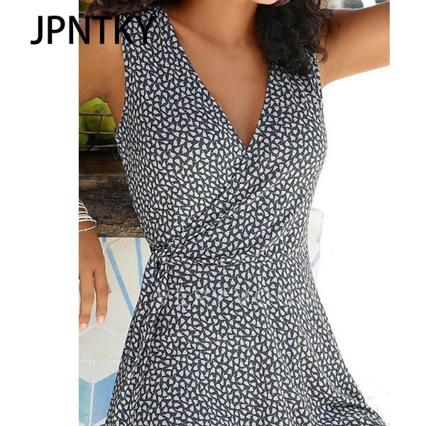 Jpntky Vestido Estampado De Lunares Para Mujer Sin Mangas Vendaje Vestido De Playa Verano Vestidos Bohemios Para Mujer Vestidos Casuales Con Cuello En V Bata Femenina XL-image
