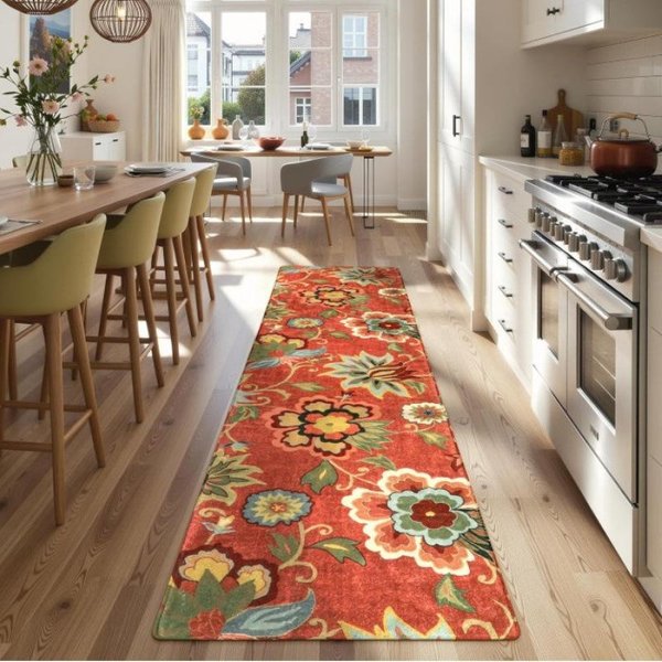Boho Vintage Kwiatowy Dywanik Biegacz AntypośLizgowy Zmywalny Dywanik Kuchenny Do Przedpokoju Korytarza Sypialni WystróJ PodłOgi WnęTrz W Stylu Wiejskim 40X60Cm 16X24Inch-image