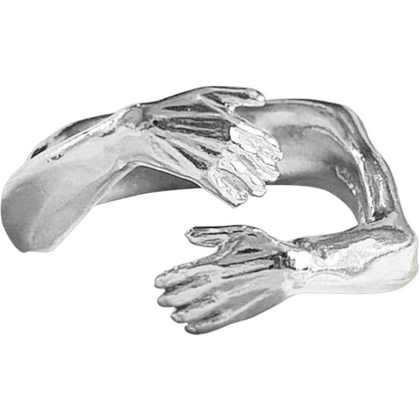 Anillo Abrazo Plata Amor Abrazo Manos Anillo Abierto Anti ÓXido CóModo Anillo De Pareja Para Aniversario Plata-image