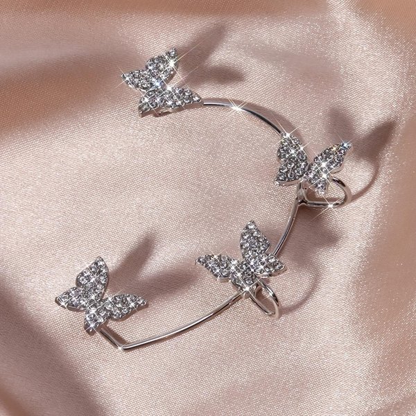 1 Pieza Brazalete De Oreja Izquierda Mariposa Brillante Estilo FrancéS Pendientes De Mariposa De Lujo JoyeríA Left Ear-image