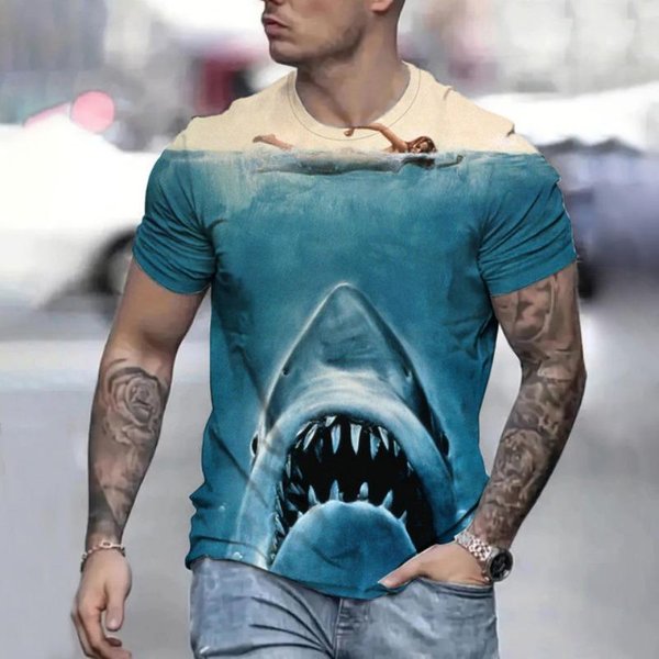 Camiseta De Verano Para Hombre TiburóN De Las Profundidades ImpresióN 3D Camiseta Oversize Para Hombre Casual Holgada Ropa Urbana Camisetas Manga Corta L-image