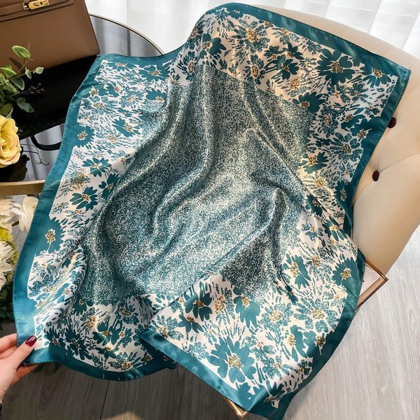 Nowy Luksusowy Jedwabny Satynowy Kwadratowy Szalik 90*90Cm Chusta HidżAb Bandana Opaska Na GłOwę Szale Damskie Owijka Na Torbę Szalik Apaszka Niebieski-image