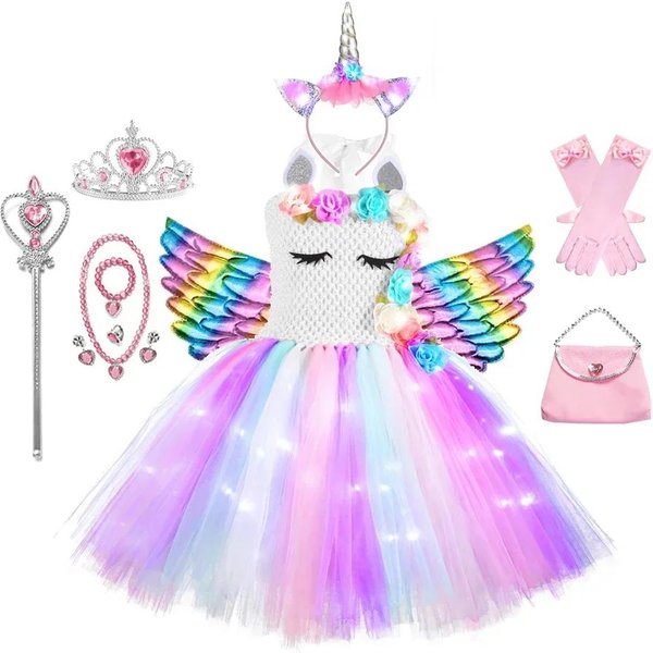 Vestido Tutú De Unicornio Brillante Para NiñAs Vestidos De Unicornio Brillantes Para NiñOs Para NiñAs Fiesta De Halloween Vestido De Princesa Ropa Infantil Vestidos 3-4T (95-105Cm)-image