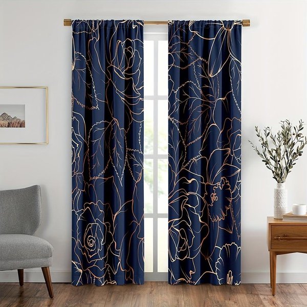 Cortinas Persianas Estampado De Flores Hojas De Palma CláSico Perfectas Para Sala Familiar HabitacióN Infantil BañO Cocina Oficina Puerta DecoracióN Del Hogar W65X60H(Cm)X2Pcs&Grommet Top-image
