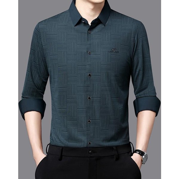 Camisa De Solapa Sin Costuras De Manga Larga Para Hombre De Mediana Edad De OtoñO, Camisa Casual De Moda 3XL Gray-image