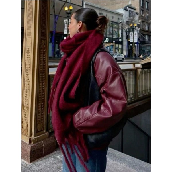 Bufanda De Mujer Invierno CáLida Gruesa Chal Envolventes Moda Color SóLido Bufandas Pashmina Larga Borla Hijab Estolas Bufanda Cachemira 190X38Cm Brown-image